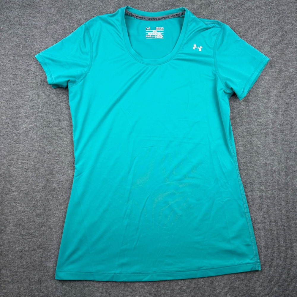 Under Armour HeatGear T Shirt Womens Medium Teal Green‎ Short Sleeve Fitted Logo